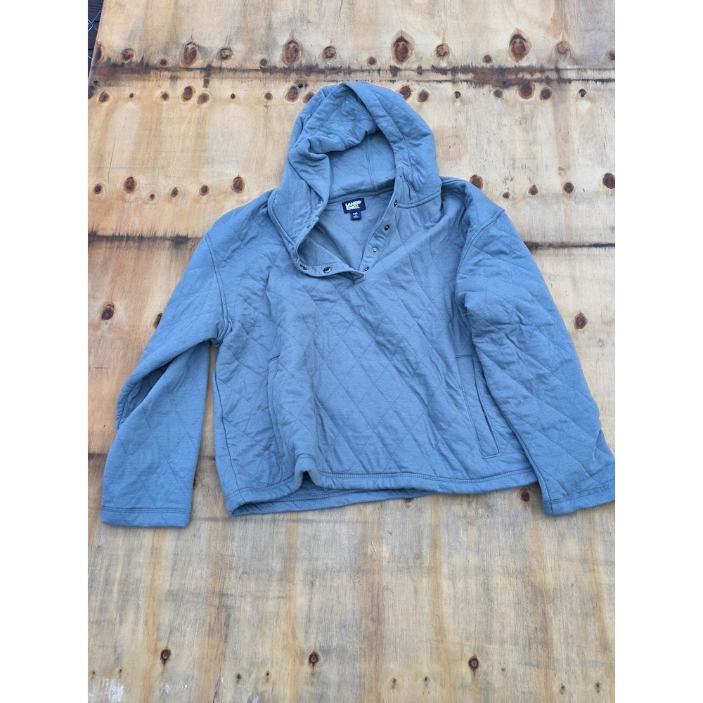 Lands End Womens XXL Quilted Snap Neck Hoodie Pullover Sweatshirt Green Sage